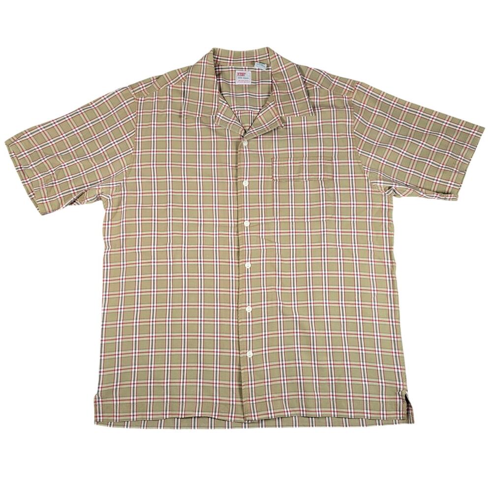 Vintage Levi's Dry Goods Men's Green Plaid Short Sleeve Button Up Shirt Size L